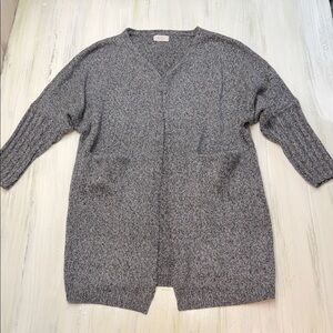 Sage The Label Marled Gray Longline Open-Front Relaxed Fit Cardigan Sweater Sz M